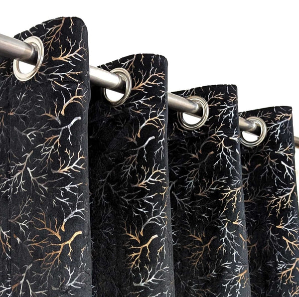 2 Panel Texture Velvet Curtain  With Stainless Steel Ring