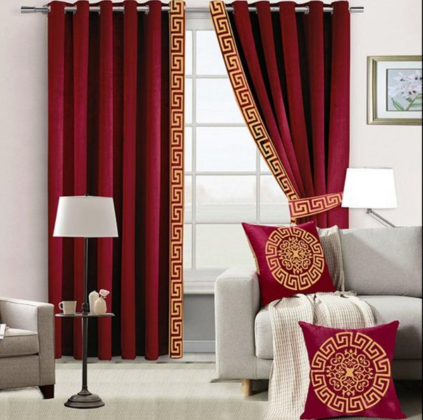 Velvet Curtains With 2 Cushion Cover and tie belts
