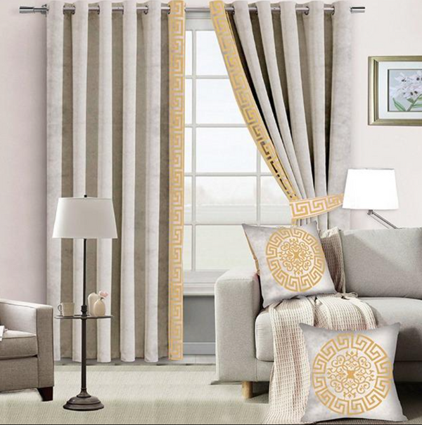 Velvet Curtains with Cushion Cover and 2 tie belts