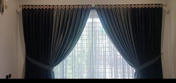 4 Panel Velvet curtain with front ring show 2 panel shafoon curtain  with 2 tie belt