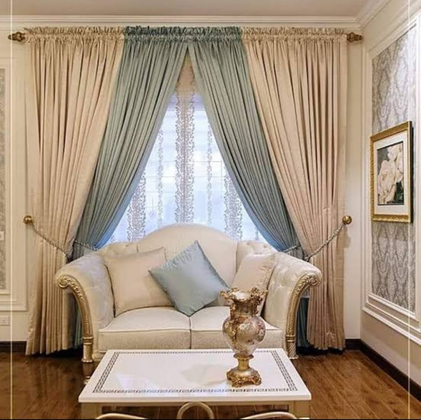4 Panel Velvet Curtains 2 Panel Shafoon Curtains , 2 Tussels