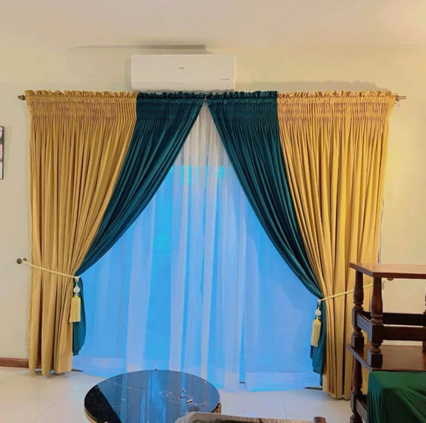 4 Panel Velvet Curtain 2 Panel Shafoon Curtain  With 2 Tussels