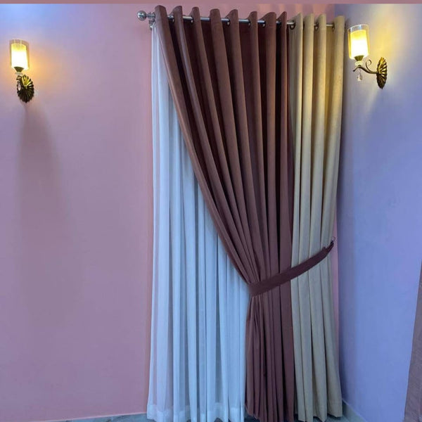 2 Panel Velvet Curtain 1 Panel Shafoon Curtain 1 Tie Belt