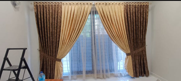 4 Panel Velvet curtain with front ring show 2 panel shafoon curtain  with 2 tie belt